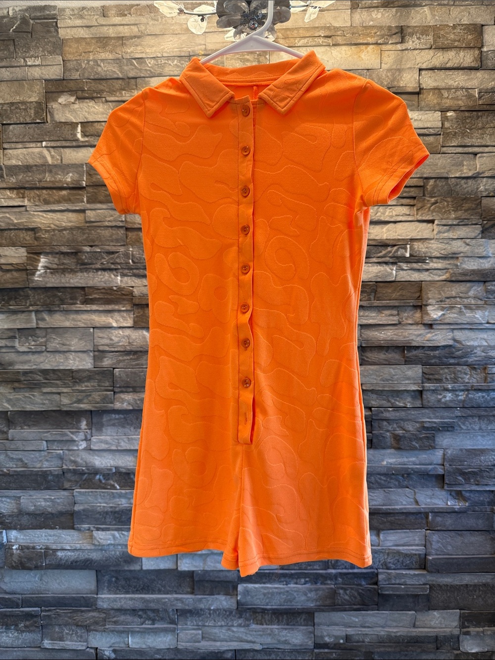 Orange Polo Button-Front Women’s Top